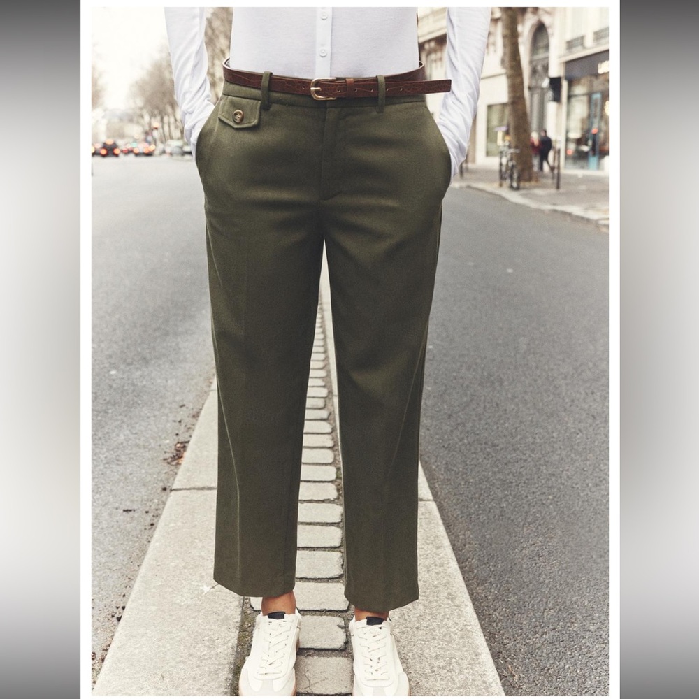 ZARA, KHAKI, BELTED CHINO PANTS, SIZE L